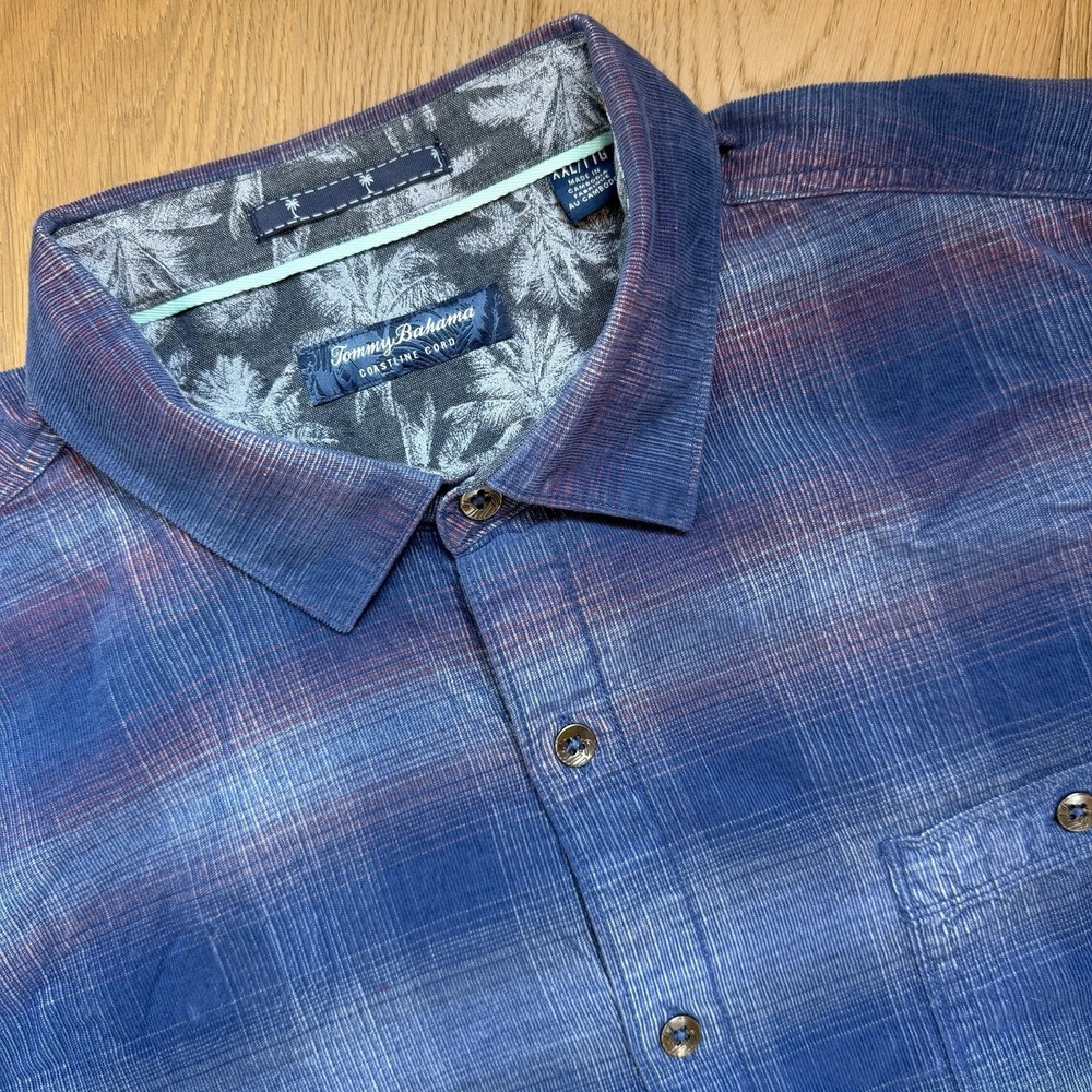Tommy Bahama Coastline Cord Shirt Mens XXL Colorful Plaid Long Sleeve Button Up